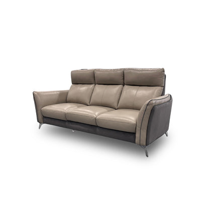 'Ego' Sand Leather Charcoal Fabric Combination 3 Seater Sofa