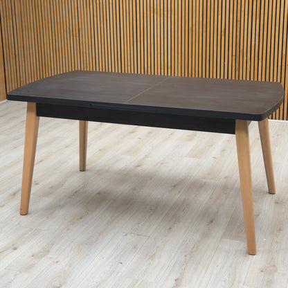 'Magda’ Black Solid Oak Large Extending Dining Table with Light Oak Legs