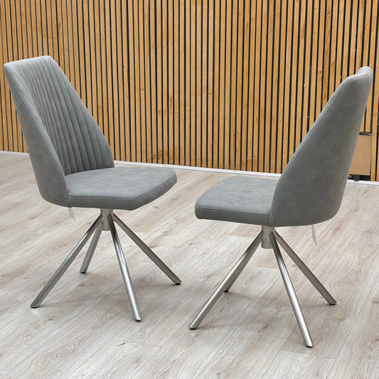 ‘Grigio’ Charcoal Grey Fabric Pair of Swivel Dining Chairs Furniture Village