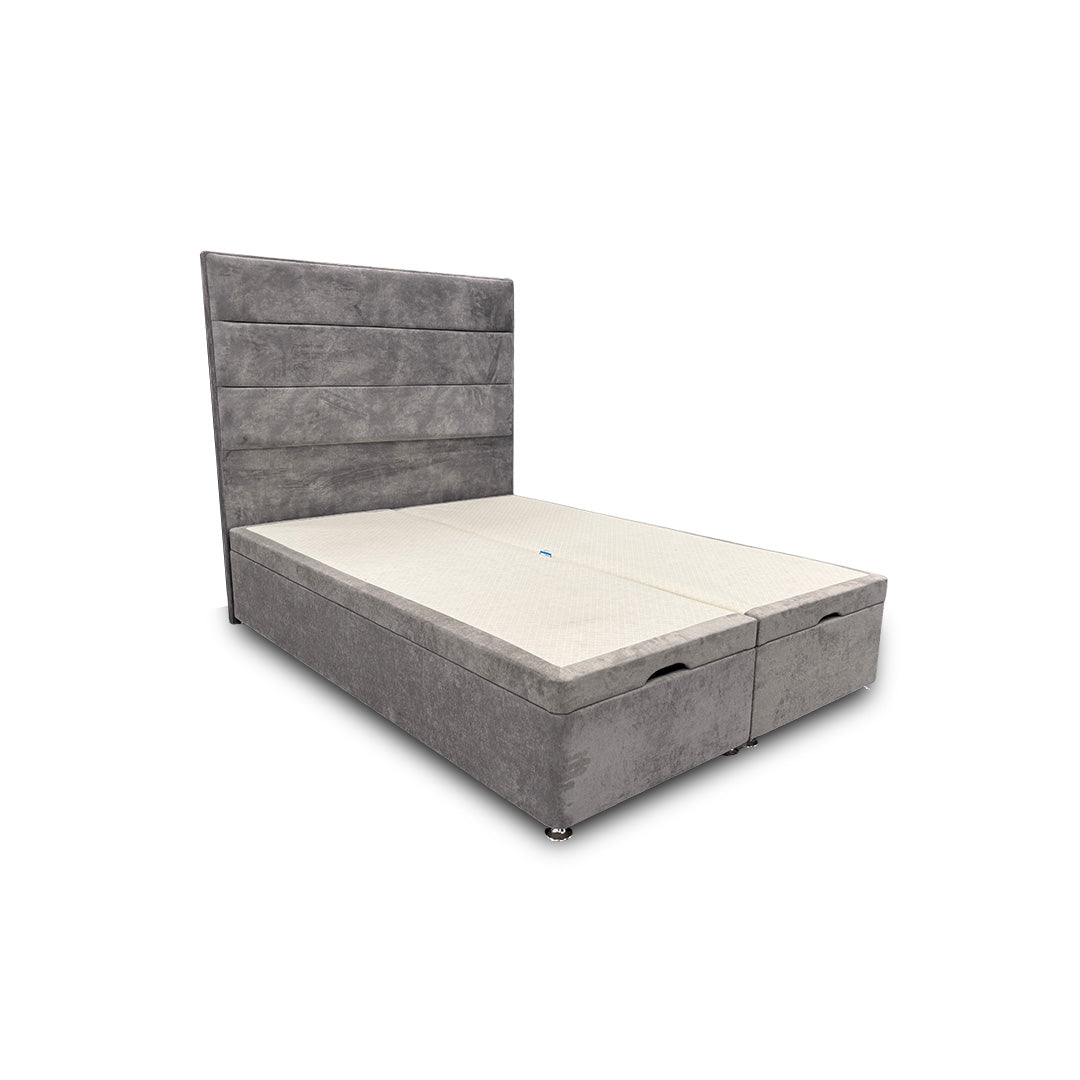 'Pisces' Lace Dolphin Velvet Floor Standing Headboard + Double Ottoman End Lift Base - Double
