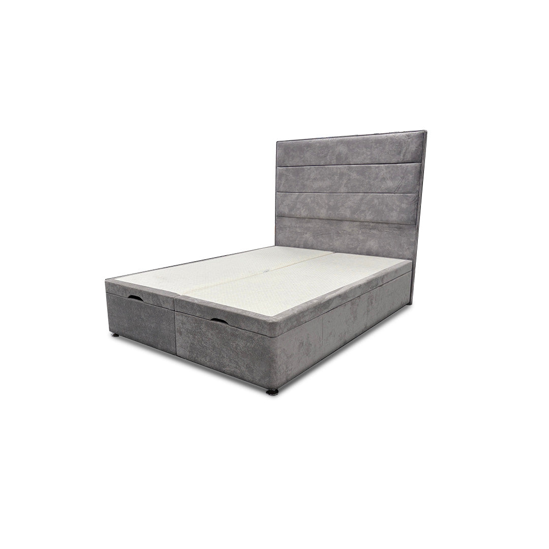 'Pisces' Lace Dolphin Velvet Floor Standing Headboard + Double Ottoman End Lift Base - Double