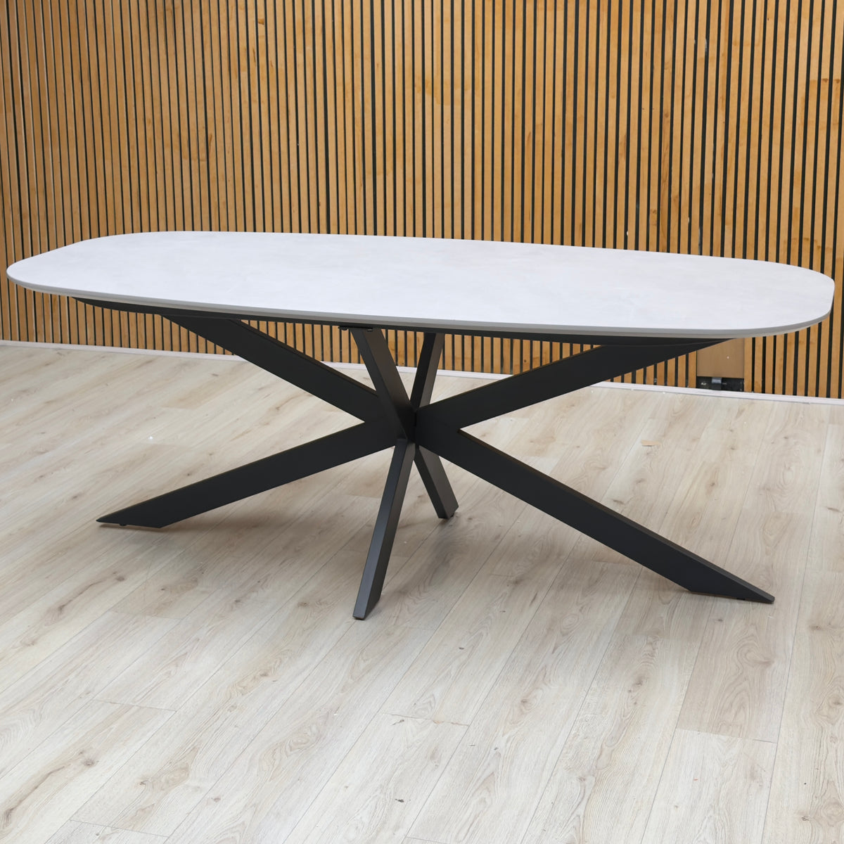 'Sadia' Grey Concrete Effect Veneer Large Oval Dining Table