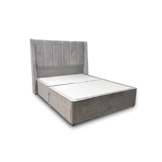 'Sleepeezee' Plush Light Grey Vail Floor Standing Headboard + 2 Draw Divan Base Bed - King