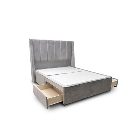 'Sleepeezee' Plush Light Grey Vail Floor Standing Headboard + 2 Draw Divan Base Bed - King