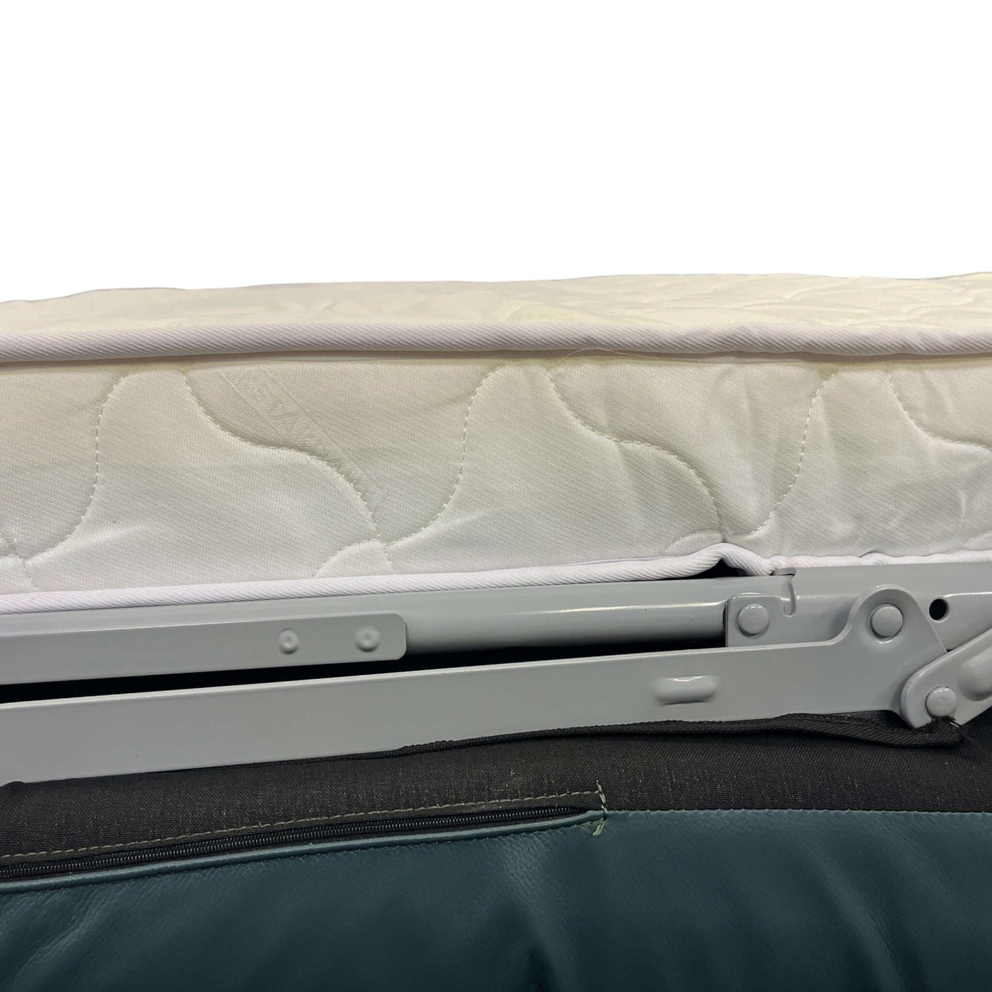 Mattress with a metal support structure on a white background