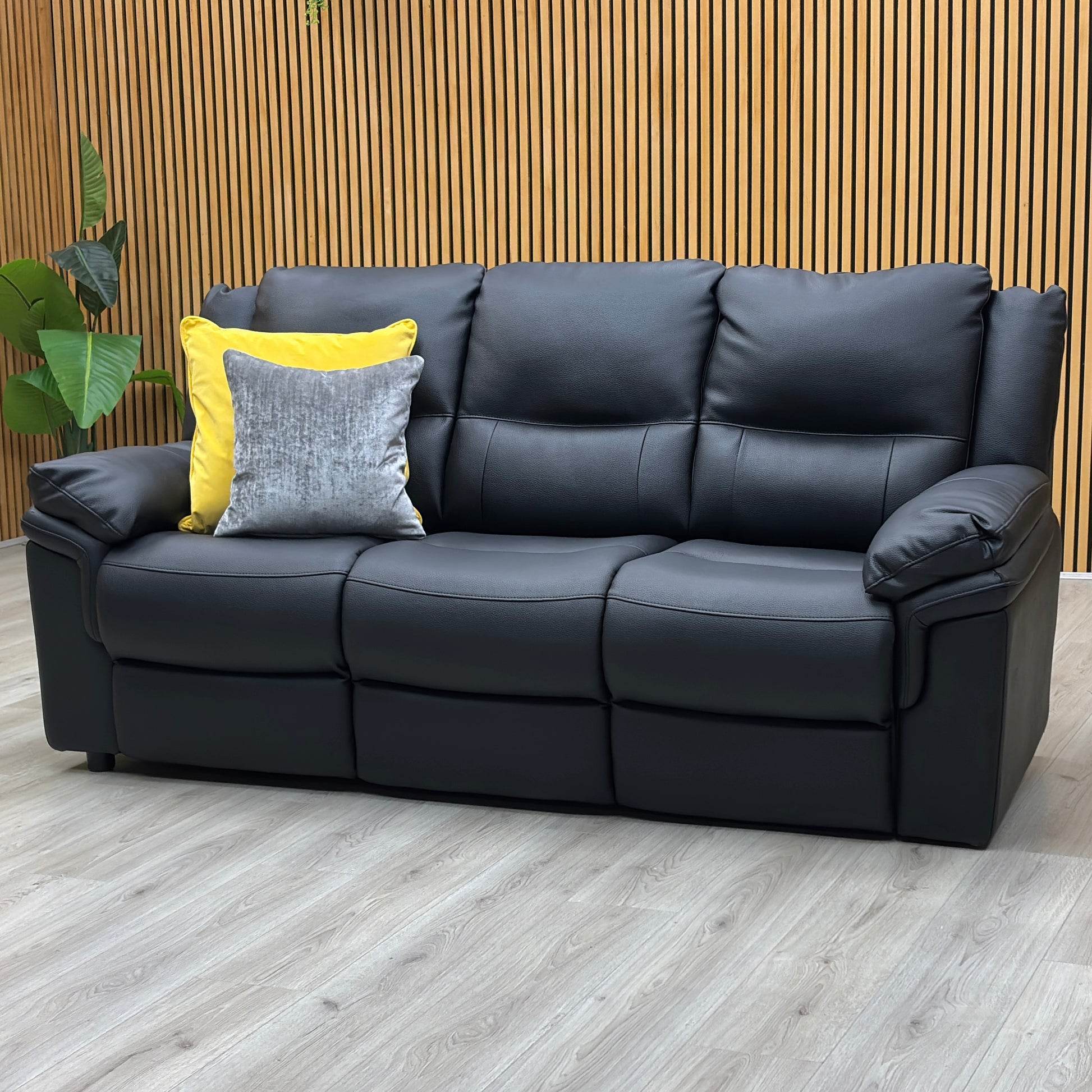 ‘Albion’ Black Luxury Faux Leather High Back 3 Seater Sofa Very.com