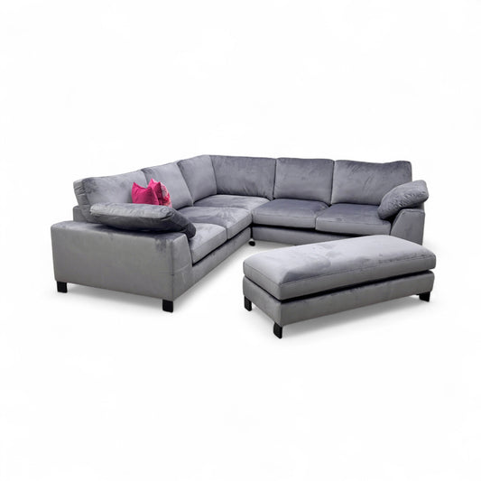 'Euphoria' Steel Sensual Velvet 2 Corner 2 Sofa + Large Bench Footstool