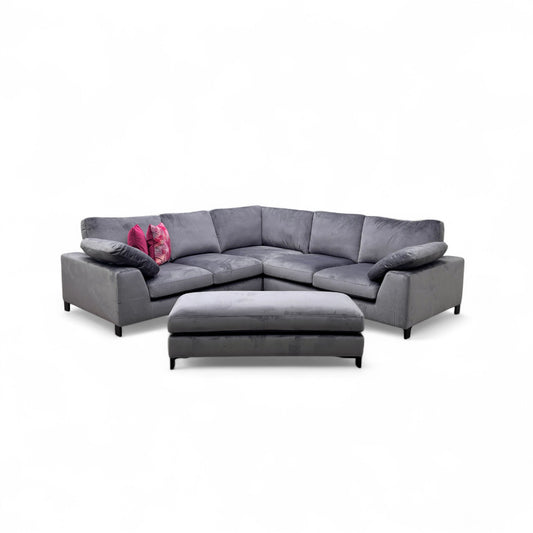 'Euphoria' Steel Sensual Velvet 2 Corner 2 Sofa + Large Bench Footstool