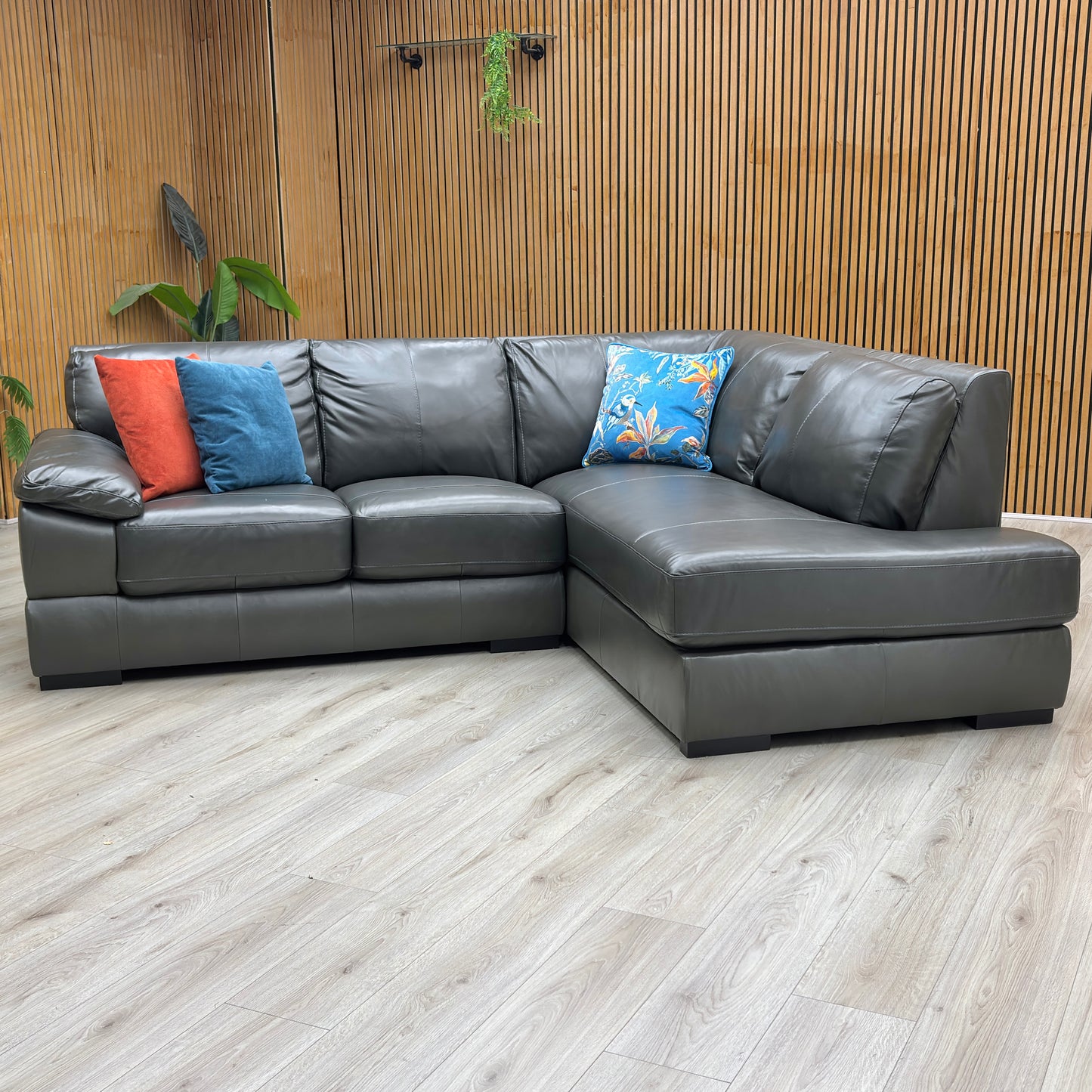 ‘Marlow’ Elephant Grey Italian Leather Right Hand Facing Corner Chaise Sofa Very.com