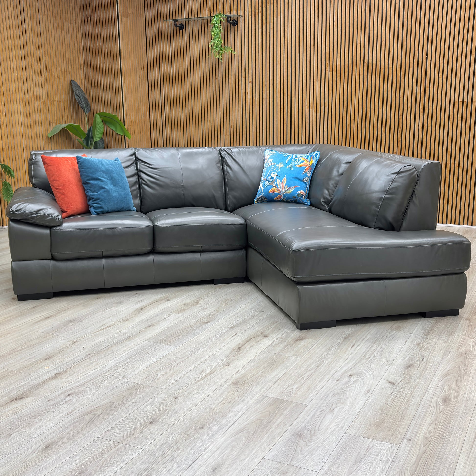 ‘Marlow’ Elephant Grey Italian Leather Right Hand Facing Corner Chaise Sofa Very.com