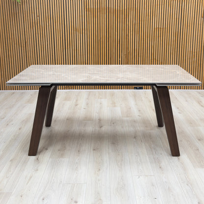 'Axton' Grey Marble Effect Sintered Stone Top Draw Leaf Extending Dining Table