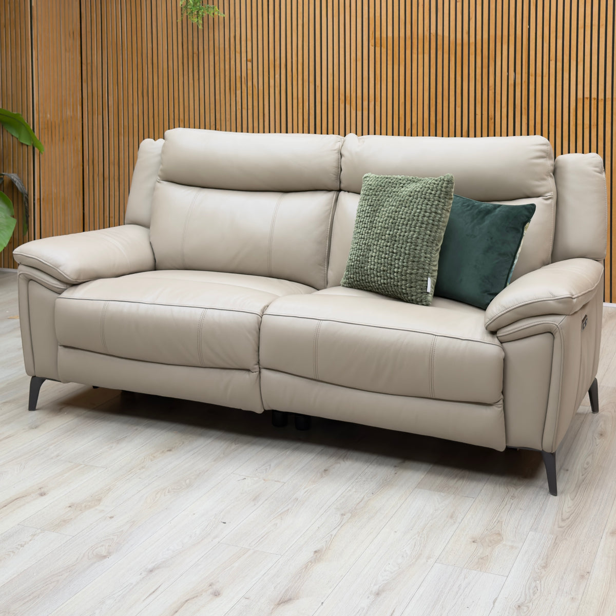 'Panache' Oyster Cat-40:08 Leather 3 + 3 Seater Power Recliner Sofa Set