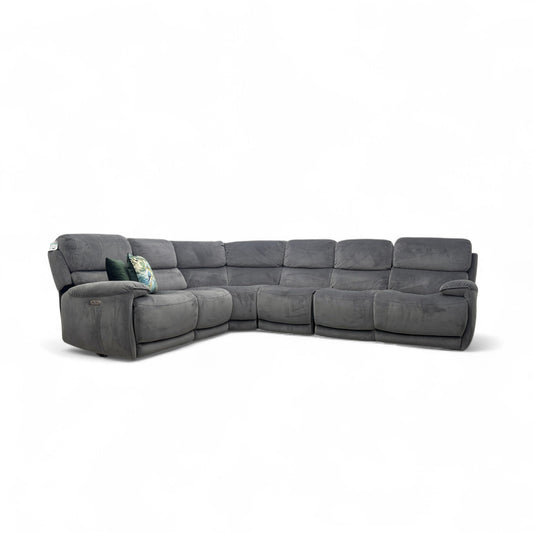 World of Leather 'Link' Fab-Mil-R451 Pewter Velvet Large Power Recliner Corner Sofa with Power Headrests + Armless Unit