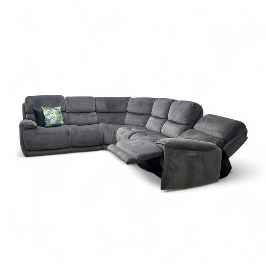 World of Leather 'Link' Fab-Mil-R451 Pewter Velvet Large Power Recliner Corner Sofa with Power Headrests + Armless Unit
