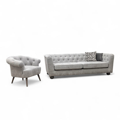'Libertie' Silver Catalina Chenille 4 Seater Sofa + Accent Chair