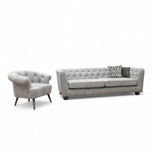 'Libertie' Silver Catalina Chenille 4 Seater Sofa + Accent Chair