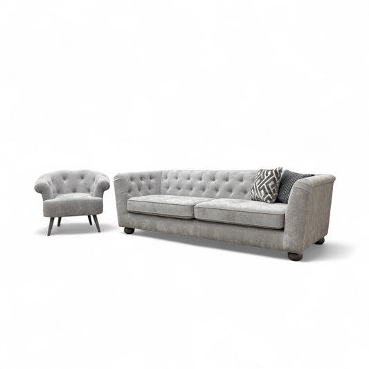 'Libertie' Silver Catalina Chenille 4 Seater Sofa + Accent Chair