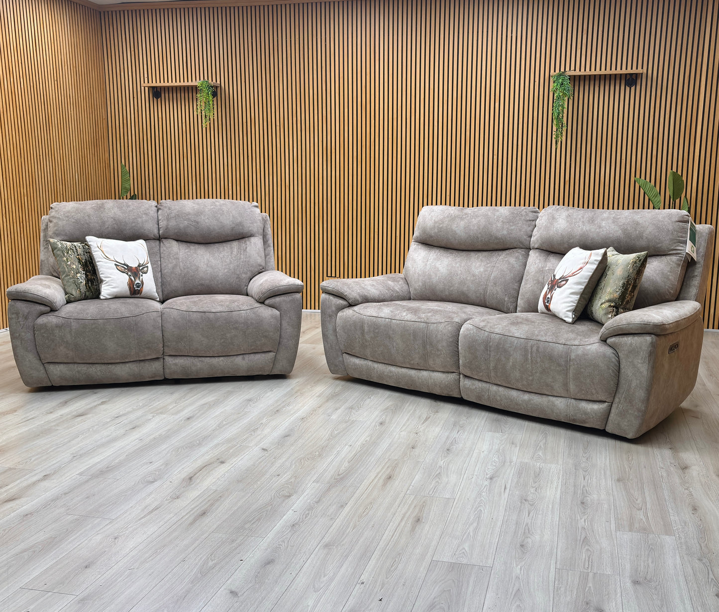 ‘Sloane' Marble Charcoal Grey Velvet Fabric 3 + 2 Seater Power Recliner Sofa Set Furniture Village