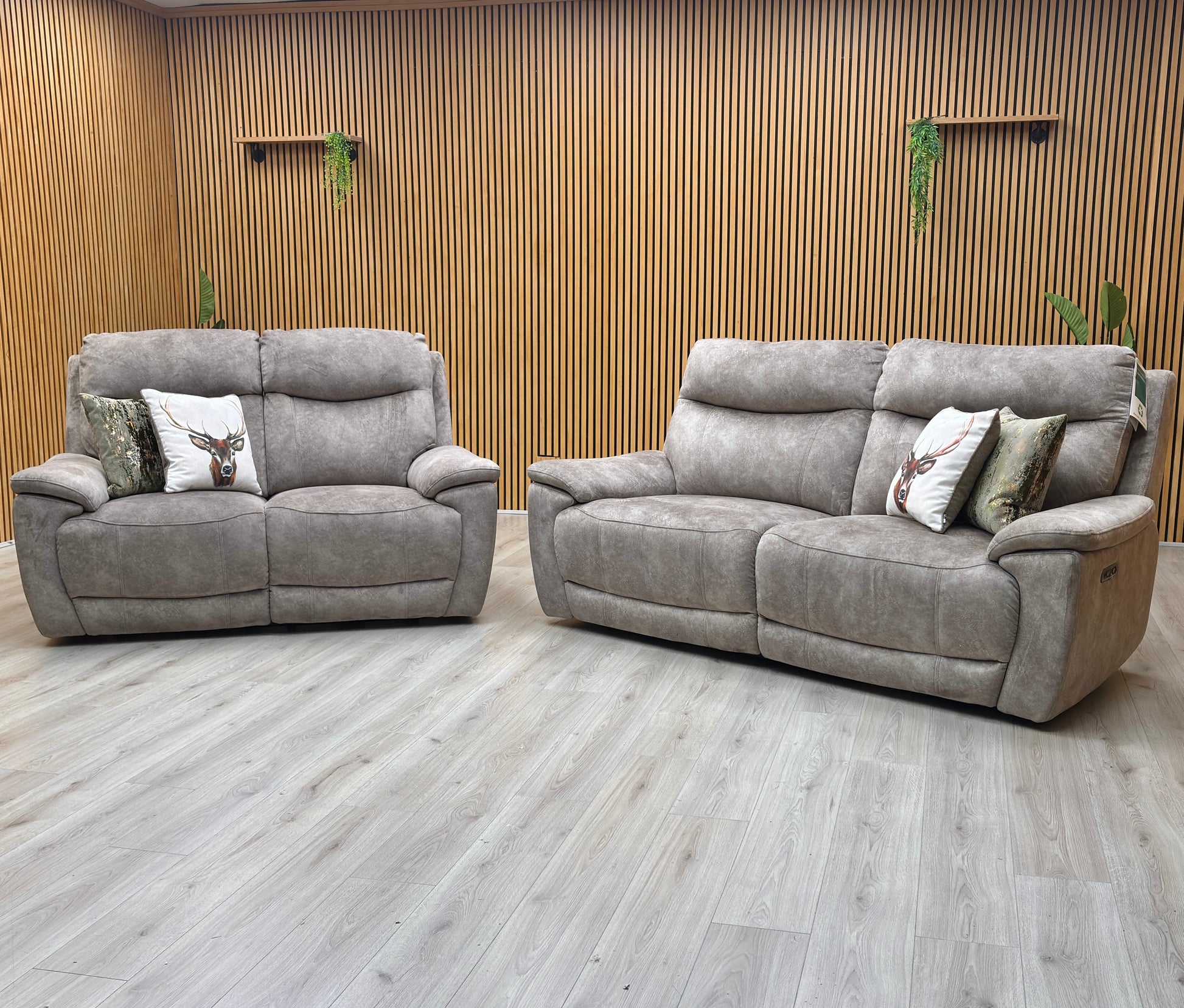 ‘Sloane' Marble Charcoal Grey Velvet Fabric 3 + 2 Seater Power Recliner Sofa Set Furniture Village
