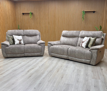‘Sloane' Marble Charcoal Grey Velvet Fabric 3 + 2 Seater Power Recliner Sofa Set Furniture Village