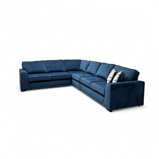 'Orka' Dark Blue Plaza Linen Non Quilted 2 Corner 2 Sofa + Armless Unit