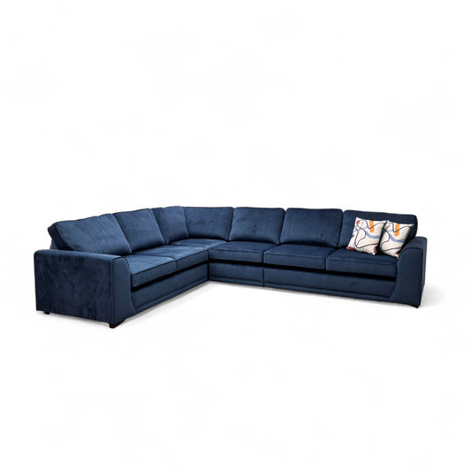 'Orka' Dark Blue Plaza Linen Non Quilted 2 Corner 2 Sofa + Armless Unit