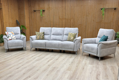 ‘Daytona’ Dexter Smoke Grey Velvet Fabric 3 Seater Power Recliner Sofa + Power Chair + Power Chair Furniture Village