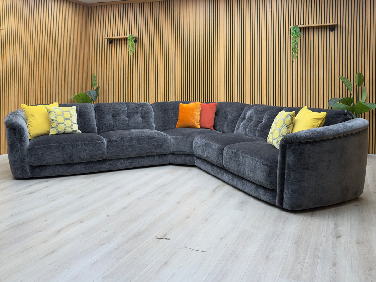 'Monarch' Aston Jet Black 47514 Linen Fabric Large Corner Sofa