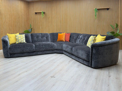 'Monarch' Aston Jet Black 47514 Linen Fabric Large Corner Sofa
