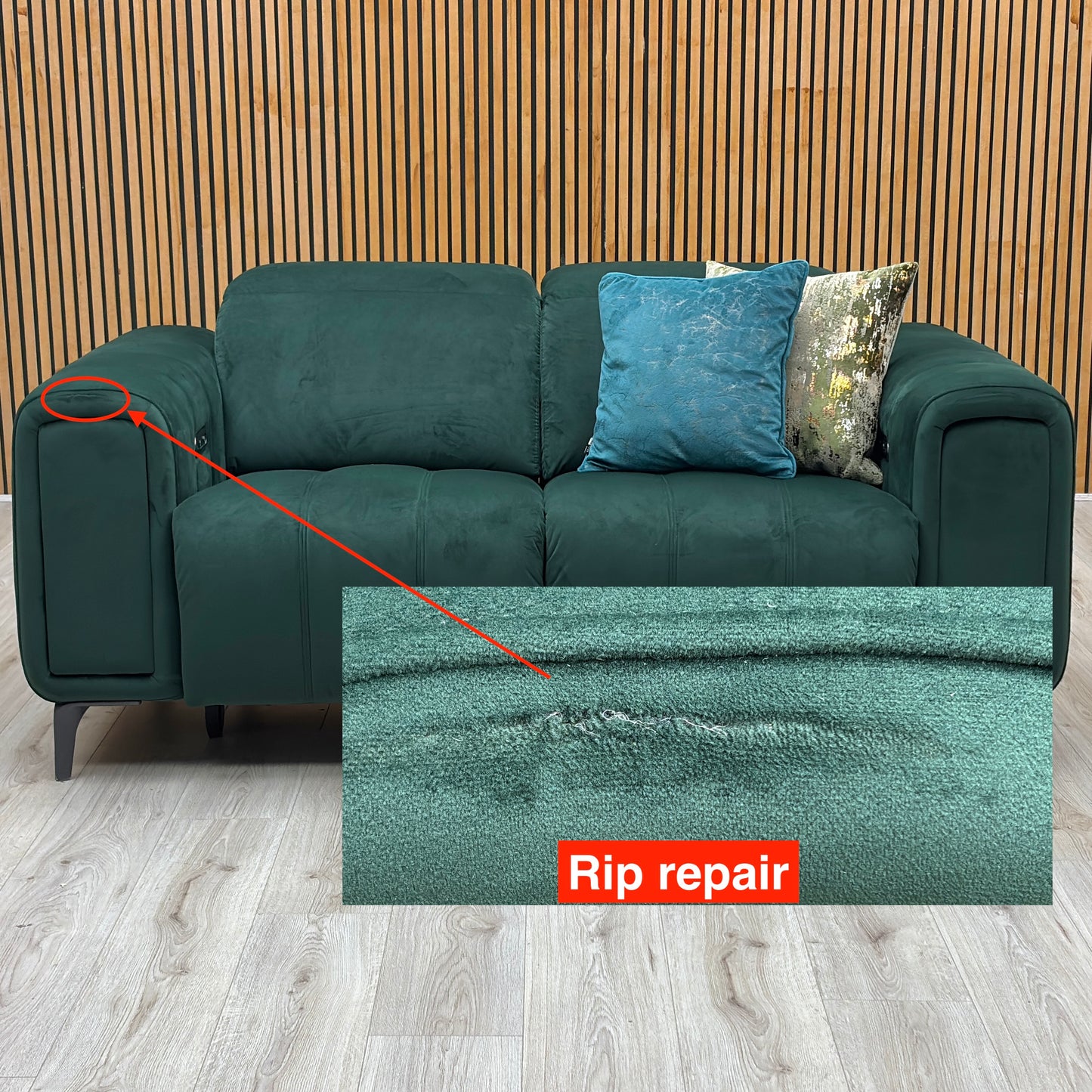 'Elphaba' Opulence Bottle Green Velvet Fabric Set - 2 Seater Power Recliner Sofa with Storage Arms + Power Chair & Storage Footstool
