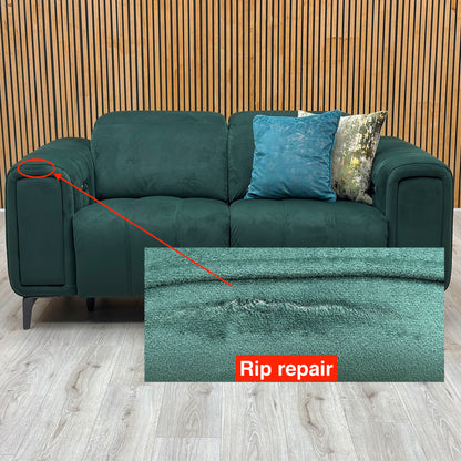 'Elphaba' Opulence Bottle Green Velvet Fabric Set - 2 Seater Power Recliner Sofa with Storage Arms + Power Chair & Storage Footstool
