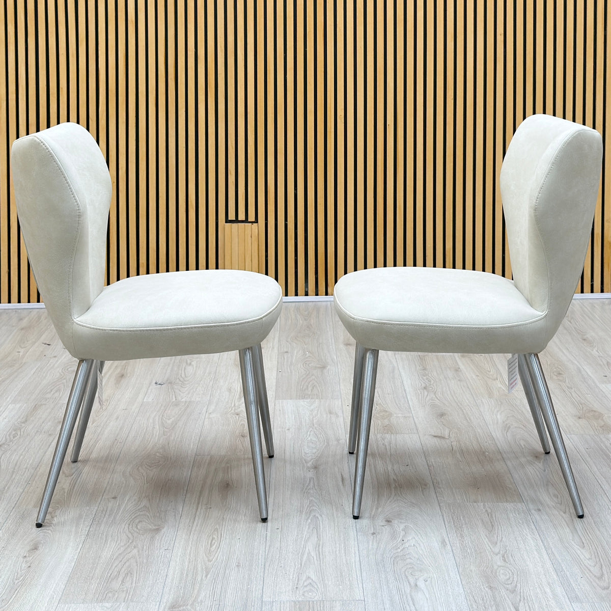 ‘Elegante’ Ivory White Faux Leather Pair of Dining Chairs