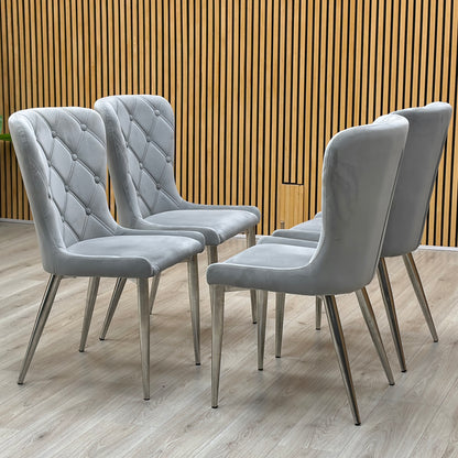 ‘Donnie’ Silver Fabric Set of 4 Button Back Dining Chairs Furniture Village