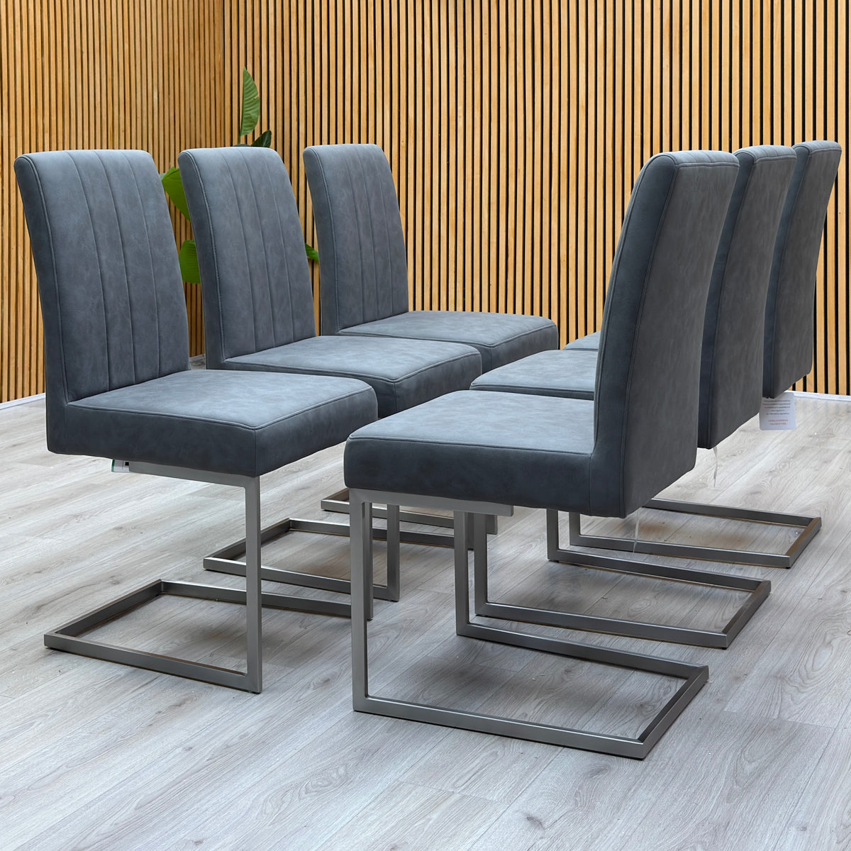 ‘Grigio’ Grey Fabric Set of 6 Cantilever Dining Chairs