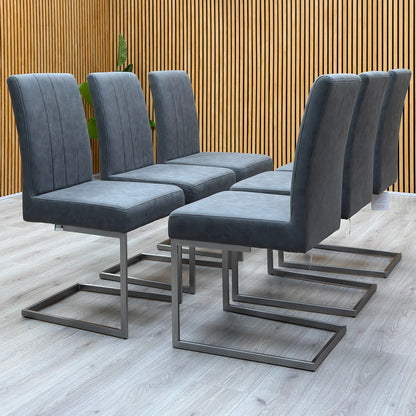 ‘Grigio’ Grey Fabric Set of 6 Cantilever Dining Chairs