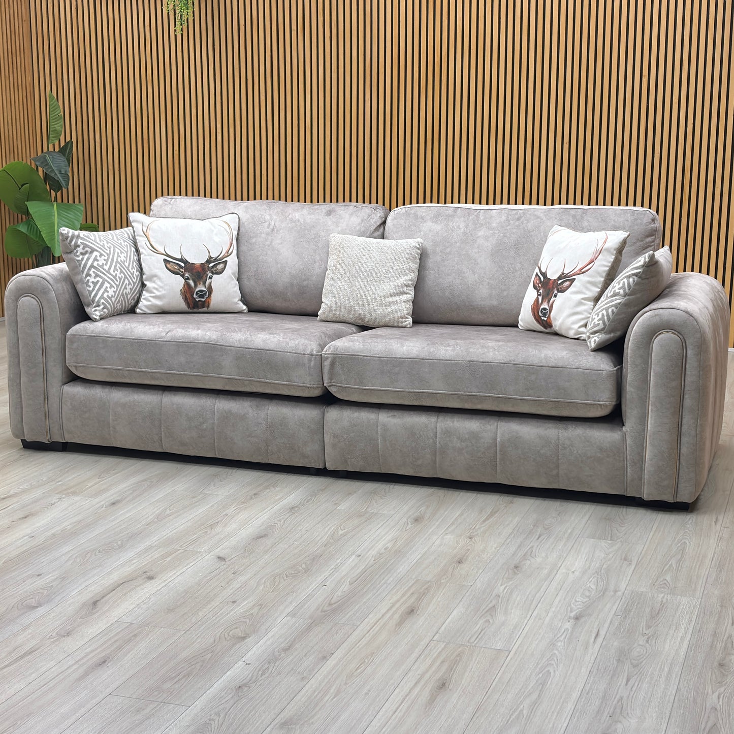 ‘Amara' Stone Dapple Velvet Fabric 4 Seater Split Frame Sofa Very.com
