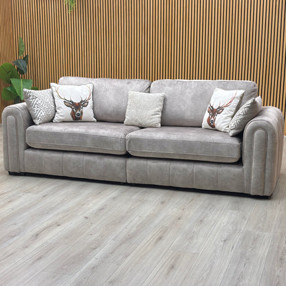 ‘Amara' Stone Dapple Velvet Fabric 4 Seater Split Frame Sofa Very.com