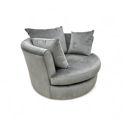 'Kian' Dove Sensual Velvet Large Swivel Chair with Plain Scatter Cushions