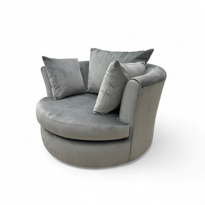 'Kian' Dove Sensual Velvet Large Swivel Chair with Plain Scatter Cushions