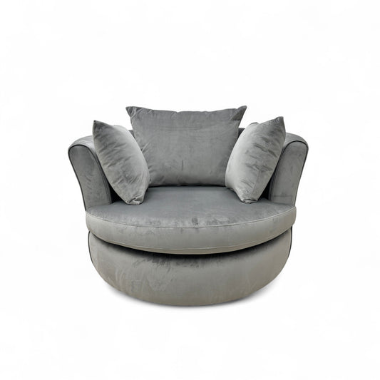 'Kian' Dove Sensual Velvet Large Swivel Chair with Plain Scatter Cushions