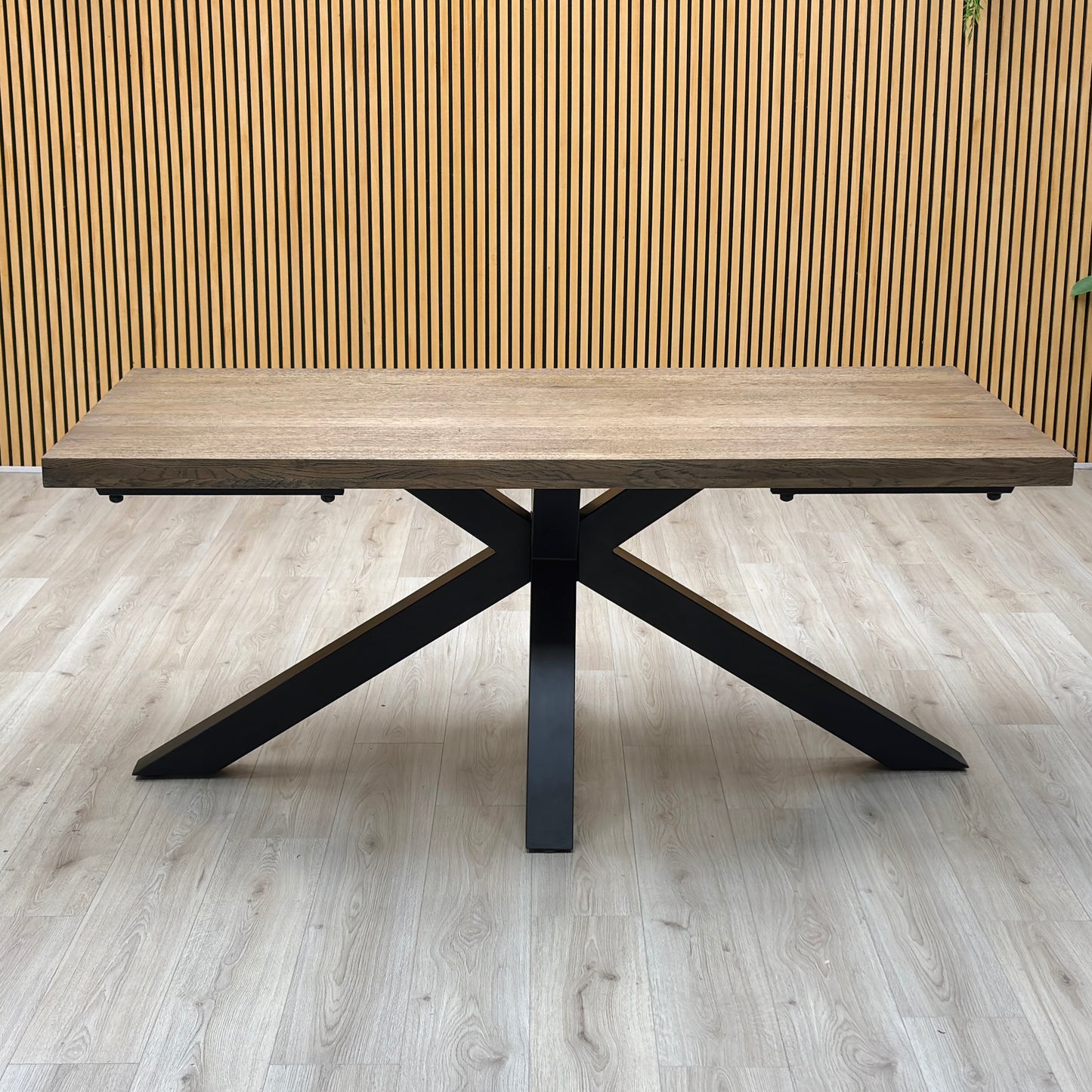 'Jupiter’ Dark Oak Solid Oak 180cm Dining Table with Star Base Furniture Village