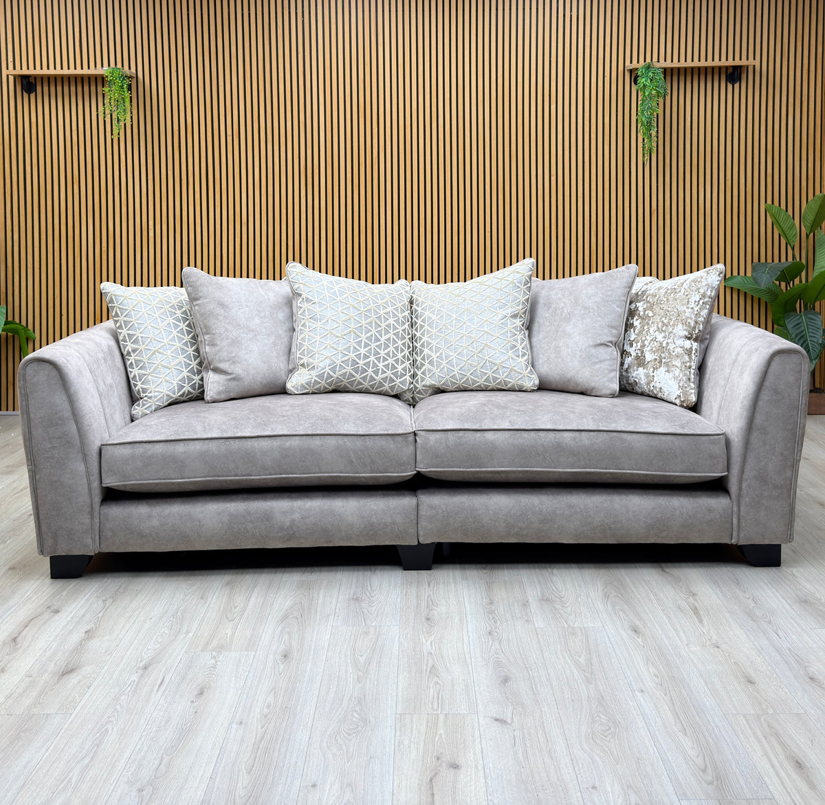 Mariah Dapple Silver-Tri No Insert Velvet Fabric 4 Seater Scatter Back Split Frame Sofa – view 3