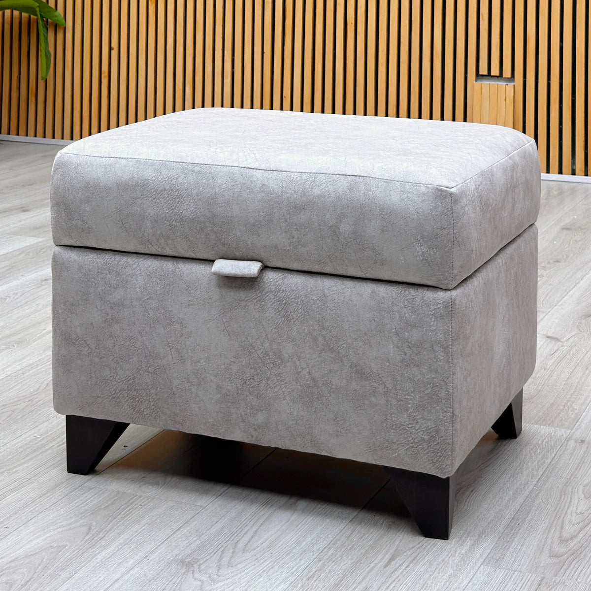 'Aura' Kenzo Oatmeal Velvet Fabric Storage Footstool