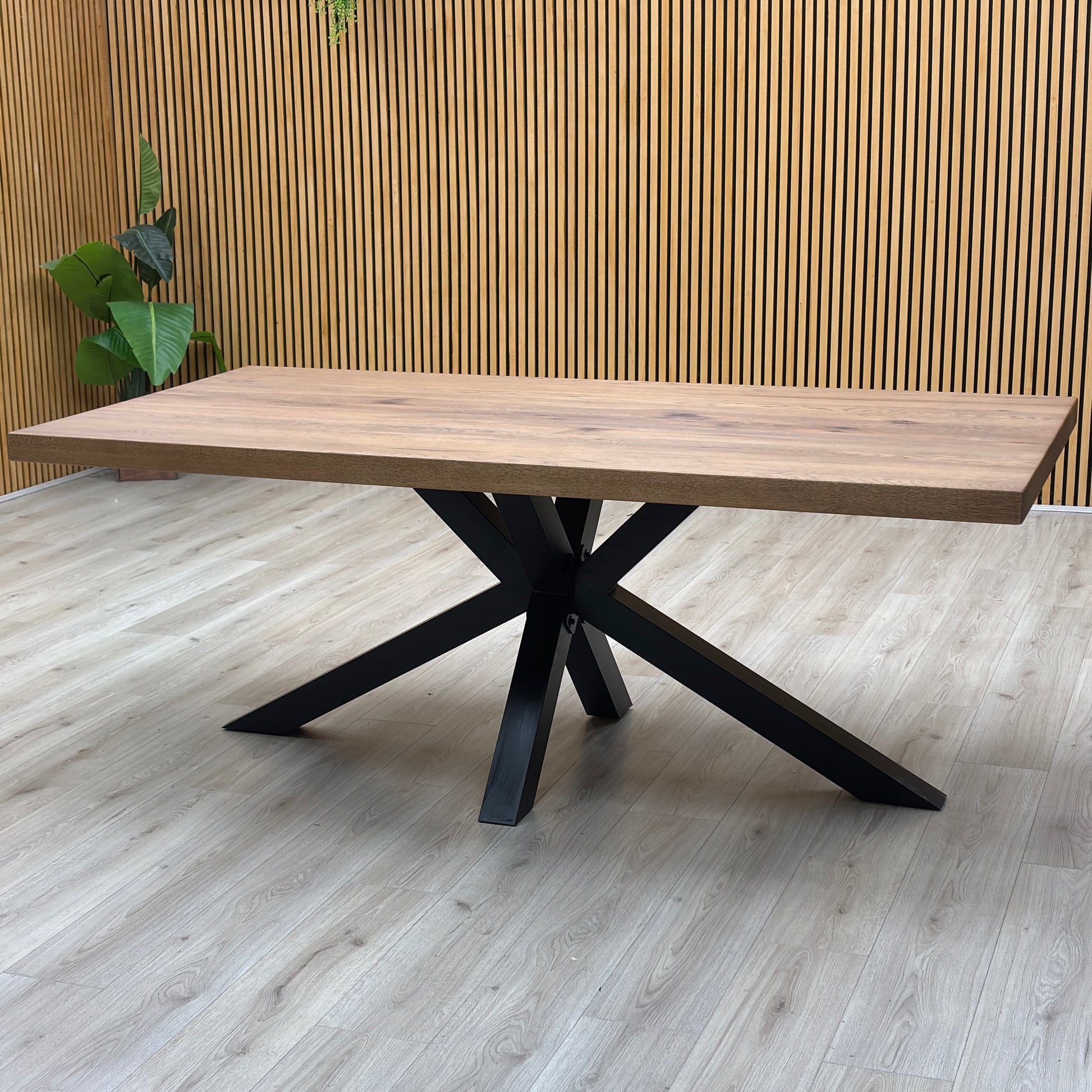 Bodahl 'Terra' 6 Old Bassano Solid Oak Straight Top 200cm Dining Table with Metal Star Base Furniture Village