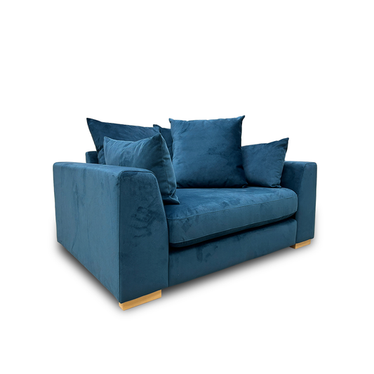 ‘Plush’ Dark Blue Sensual Velvet Pillow Back Cuddler Chair