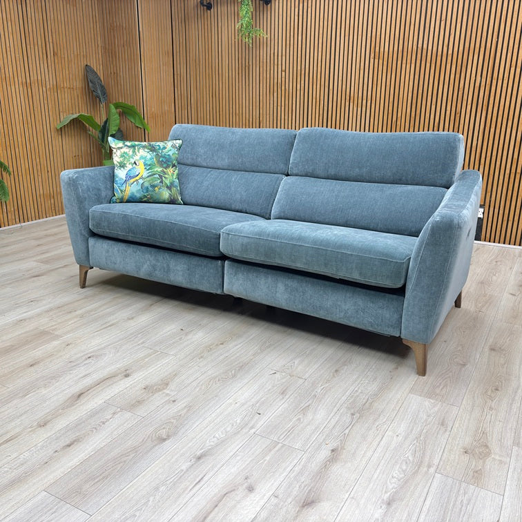 ‘Moderna’ Mht Airforce Blue Sw Fabric 3 Seater Power Recliner Sofa with Telescopic Headrests