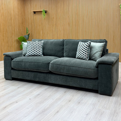 'Boxy' Ansel Moss Green Linen Fabric 250cm Maxi Arm Sofa