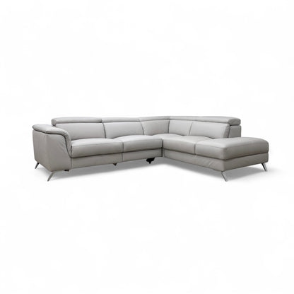 'Napoli' Light Grey Leather Right Hand Facing Power Recliner Open End Chaise Sofa