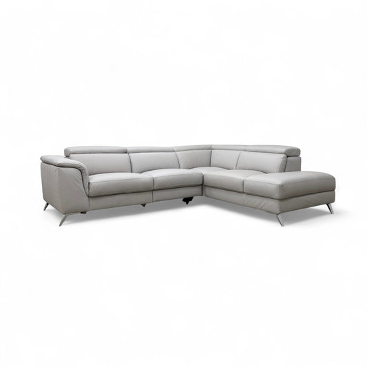 'Napoli' Light Grey Leather Right Hand Facing Power Recliner Open End Chaise Sofa