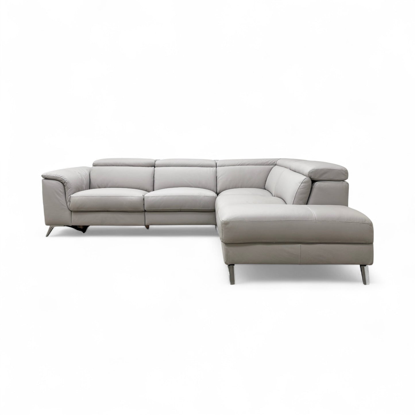 'Napoli' Light Grey Leather Right Hand Facing Power Recliner Open End Chaise Sofa